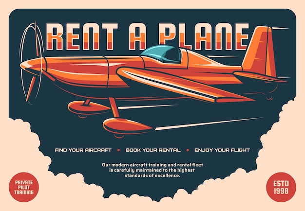 Vector rent a plane retro vector poster