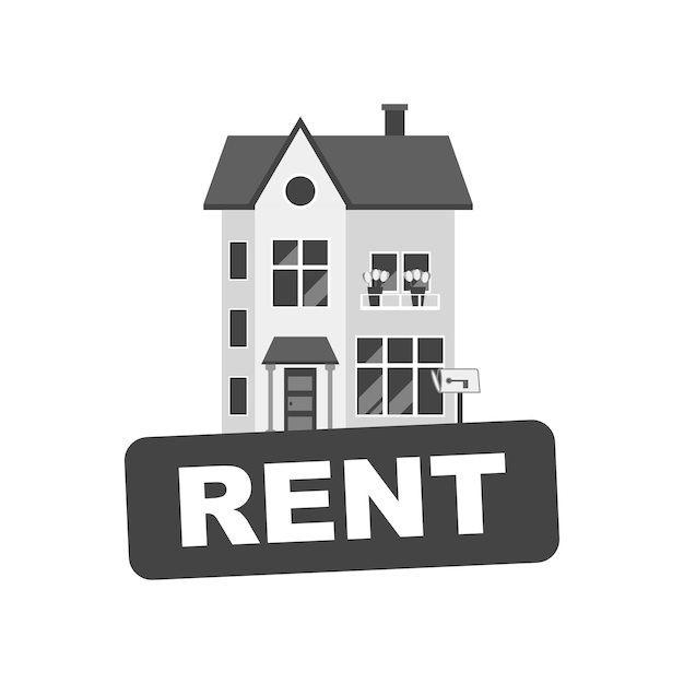 Rent sign with house home for rental vector illustration in flat style