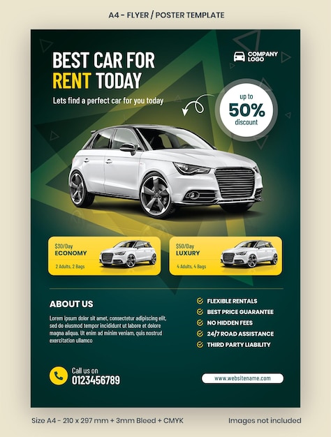 Vector rental car deals and discount flyer template