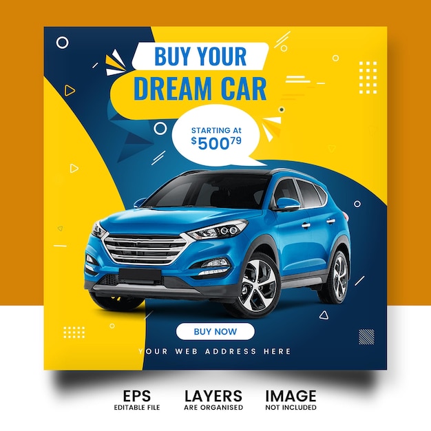 Rental car sale and advertising social media post banner design