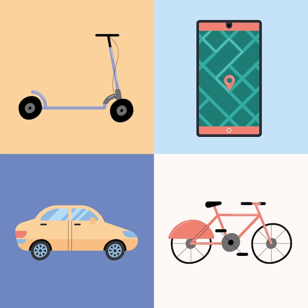 Vector rental vehicles icons