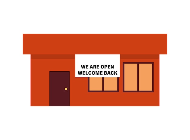 Reopening of small businesses after quarantine COVID19 coronavirus lockdownWe are open again Vector template for door signposterbannerweb to salonstorecaferestaurant