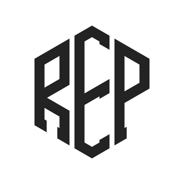 REP ロゴ デザイン イニシャルレター REP モノグラム ロゴ ヘクサゴン形