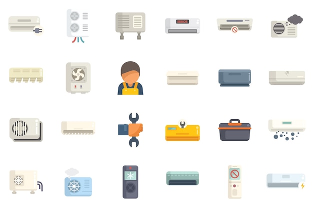 Repair air conditioner icons set flat vector Install hvac