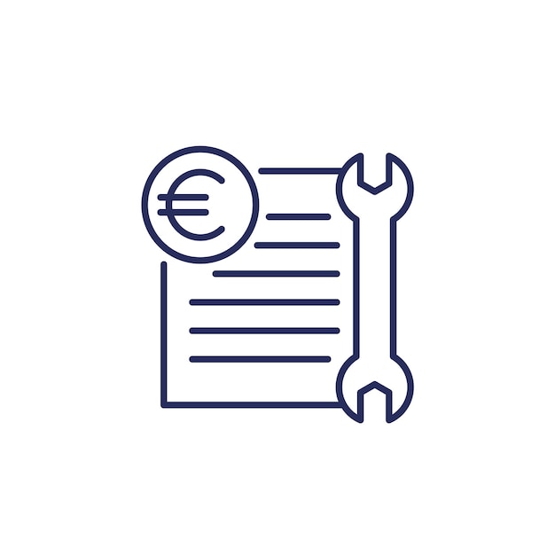 Repair bills cost line icon with euro