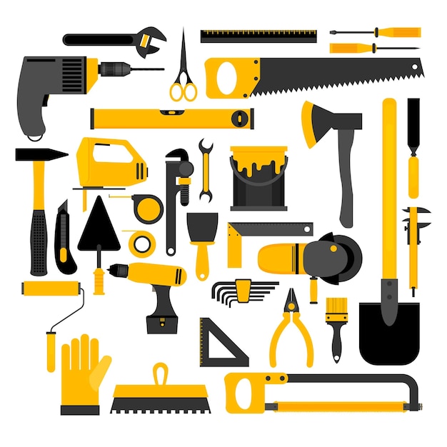 Repair and construction illustration with working tools icons