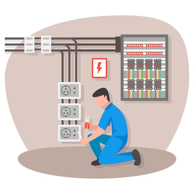 Repair of electricity distribution in Factory cellar Concept, Power Supply and wiring Sign