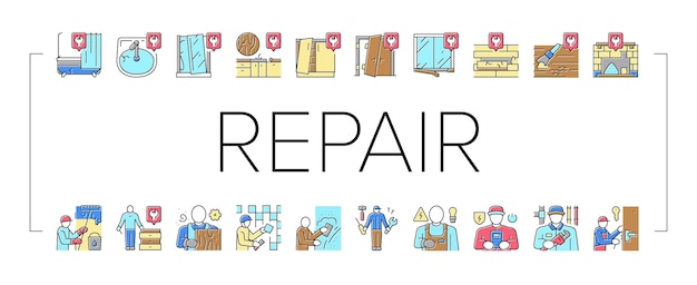 Vector repair furniture and building icons set vector