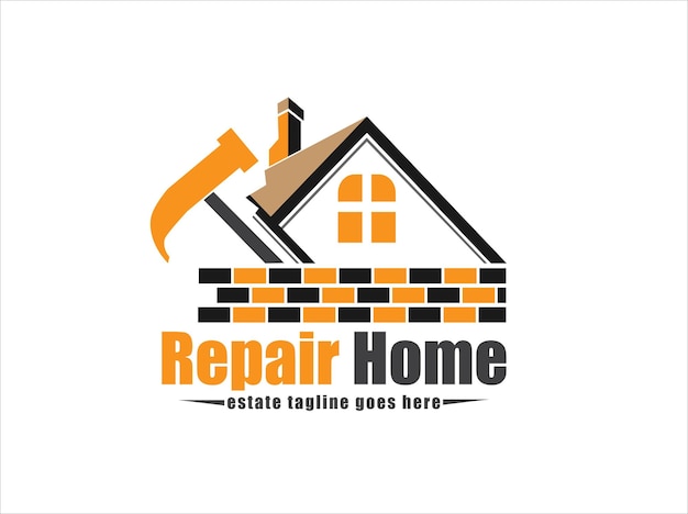 Repair home with hammer house work construction renovation\
architecture logo design