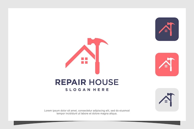 Repair house logo design with creative concept premium vector