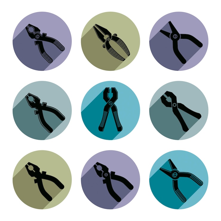 Vector repair instruments collection, 3d tools – pliers. construction idea simple objects, design elements.