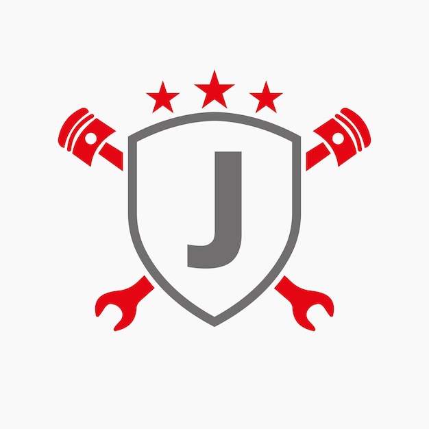 Repair Logo On Letter J Vector Template Automotive Mechanic Symbol