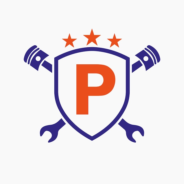 Repair Logo On Letter P Vector Template Automotive Mechanic Symbol