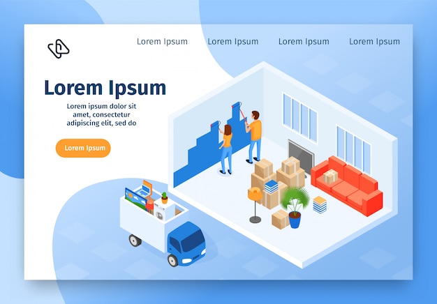 Repair in new house isometric vector web banner