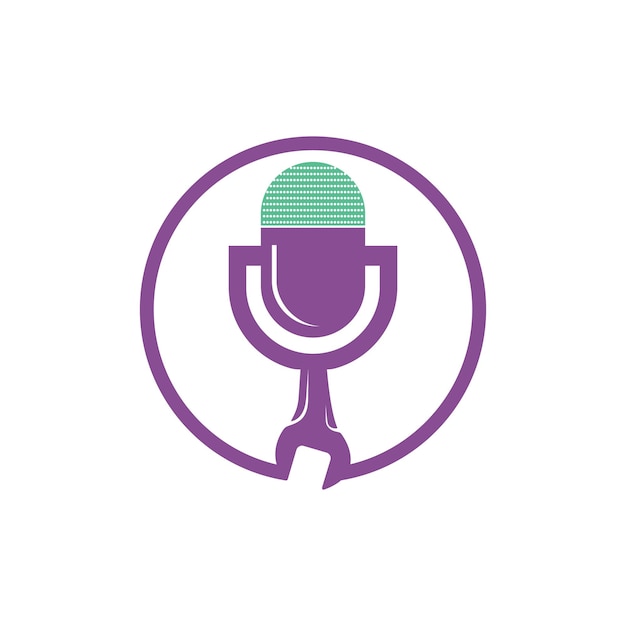 Repair podcast vector logo design. Wrench and mic icon design.