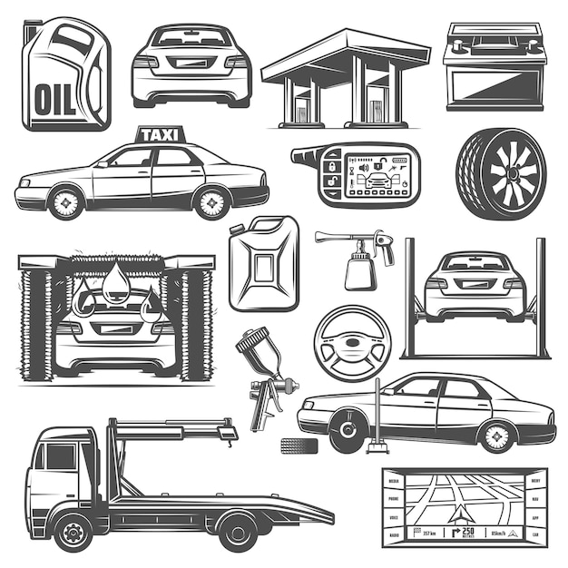 Vector repair and service car maintenance icons vector