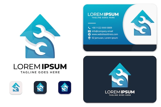 Vector repair service logo with business card design