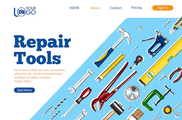 Vector repair tools landing page layout