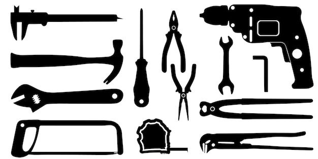 Vector repair tools vector silhouette set