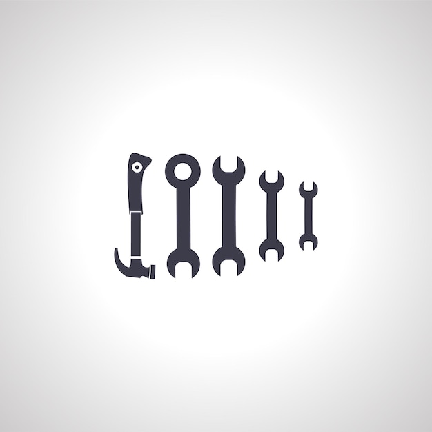 repairing construction tools icons set with hammer and wrench