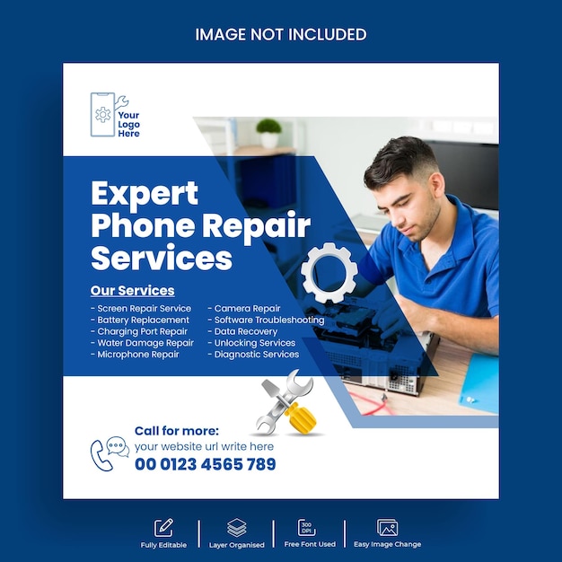 Repairing service workshop Instagram post banner or web banner template design