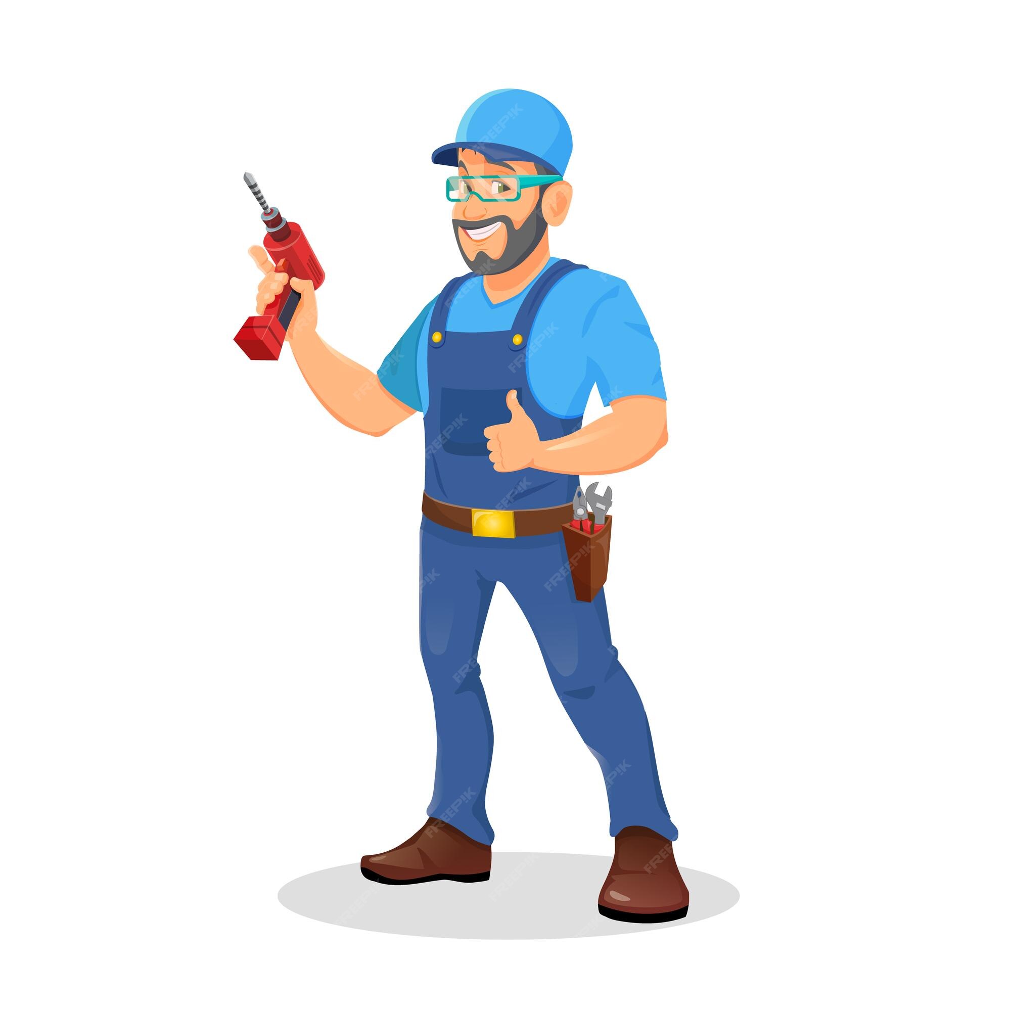 Cartoon man builder with a screwdriver Royalty Free Vector