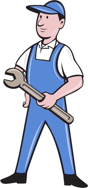 Repairman Holding Spanner Cartoon