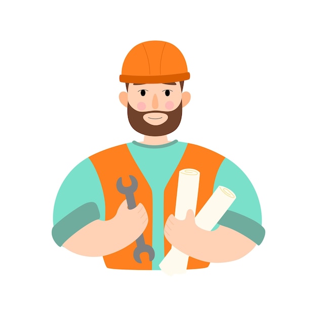 Vector the repairman holds a wrench and papers builder illustration in a flat style