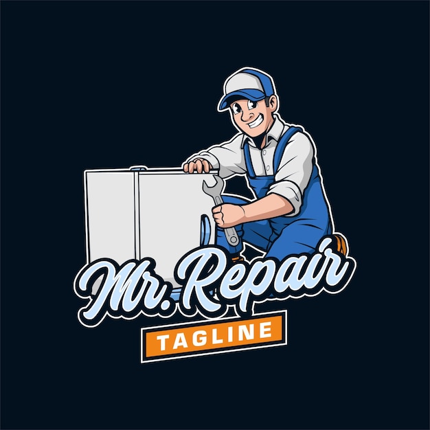 Repairman Mascot Cartoon fixed Refrigerator