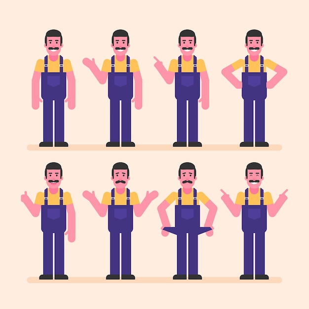 Vector repairman points and shows. character set. vector illustration