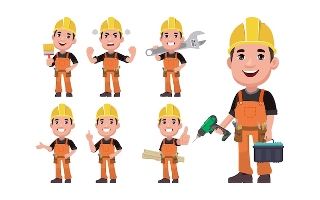 Repairman with different poses vector