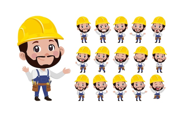 Repairman with different poses. vector