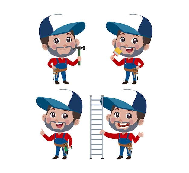 Repairman with different poses. vector