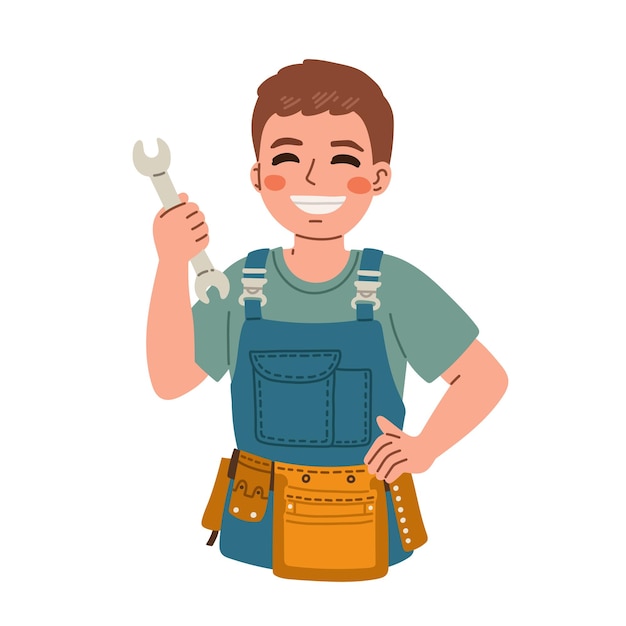 Repairman with wrench in hand. Craftsman, Technical service. Vector illustration in a flat style