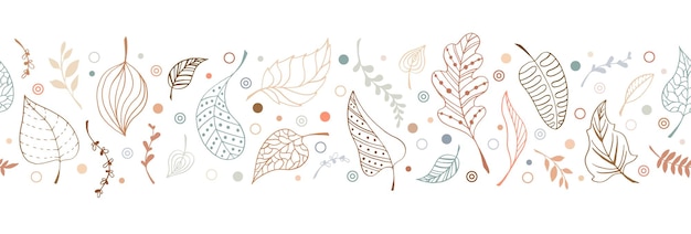 Repeat border ornament with doodle leaves delicate decoration for wedding invitations in autumn