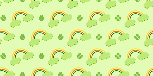 Repeat pattern with rainbows and shamrock on green background Great for Irish holiday St Patricks