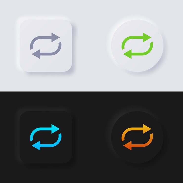 Vector repeat symbol button icon set multicolor neumorphism button soft ui design for web design application ui and more button vector