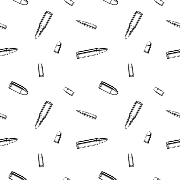 Vector repeated bullets ammo black and white seamless pattern background