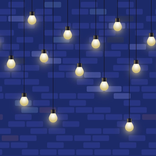 Repeated decorative lamp garland on brick wall background