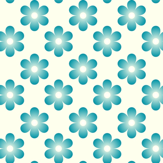 Repeating pattern of blue flowers with a glowing center on a yellow background