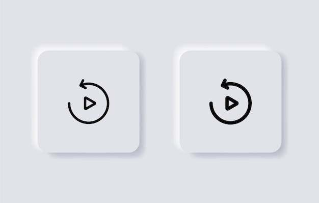 Replay icon reload video rotate arrow in neumorphism buttons or neumorphic style ui ux app icons