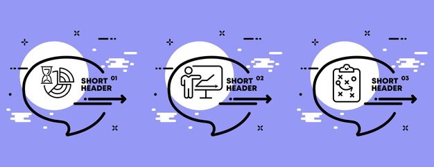 レポートセットアイコン統計チャートフリップチャート砂時計人従業員クリップボードビジネスコンセプトインフォグラフィックタイムラインアイコンと3つのステップビジネスと広告のベクトル線アイコン