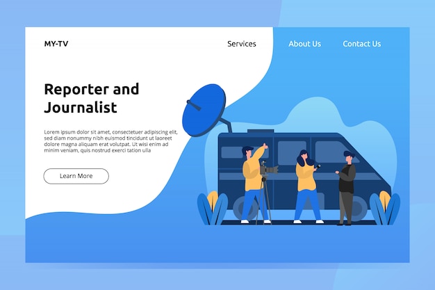 Reporter and Journalist Banner and Landing Page Illustration