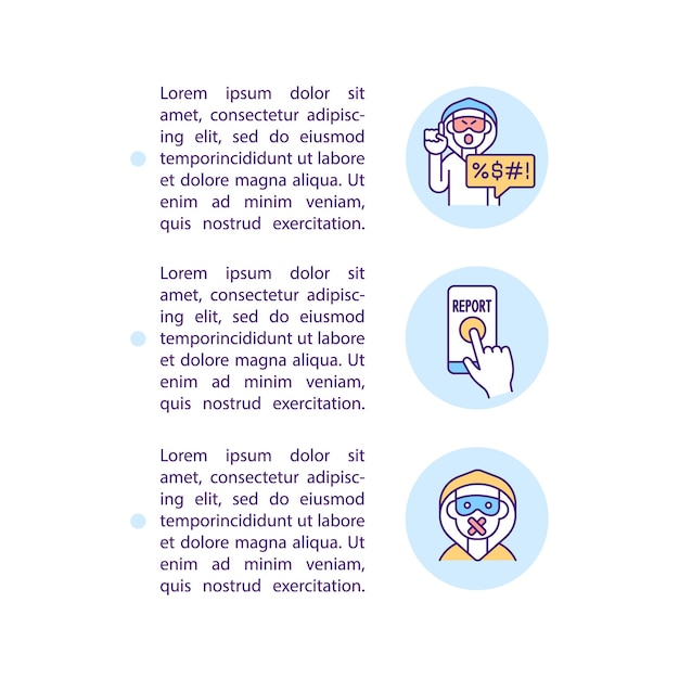 Vector reporting cyberbullying concept line icons with text