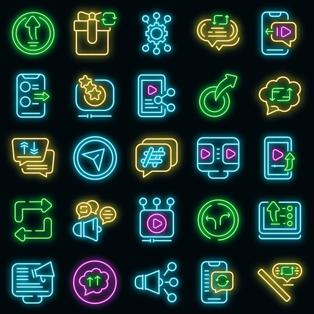 Repost set di icone vettoriali neon