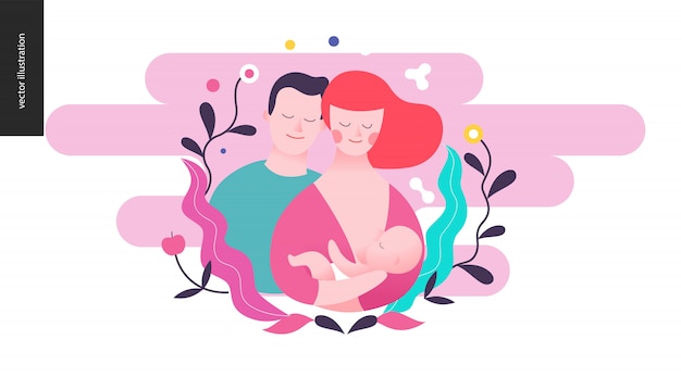 Riproduzione: una donna nutrice, una bambina e un uomo