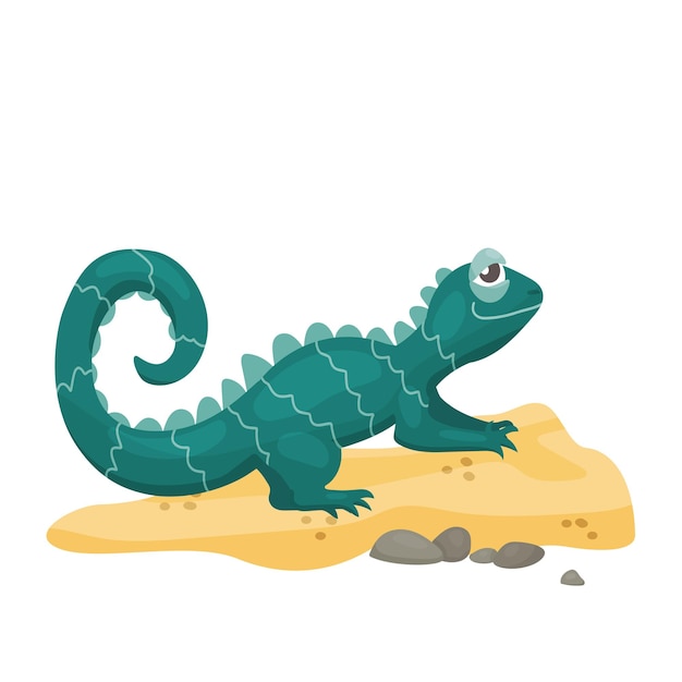 Vector reptile lizard on the sand cute cartoon vector illustration