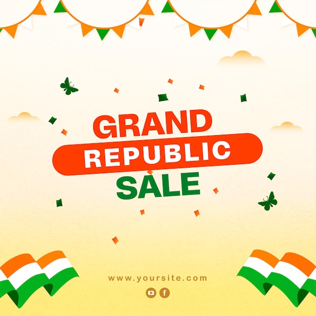 Republic day grand sale creative new design with paper texture and cloud