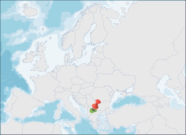 北マケドニア共和国のヨーロッパ地図上の位置