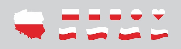 Республика польша установила флаг и карту европейской страны, вектор изолированной квартиры